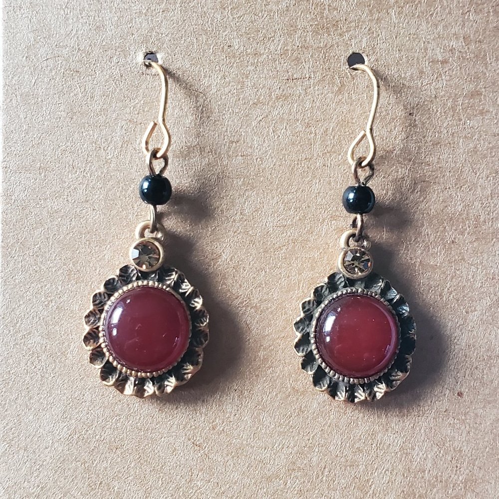 Chico's Gold Tone Faux Red Jasper Drop Earrings